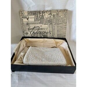 Vintage ADG Evening Bag White Beads Original Box Gold Tone Metal Chain Handle